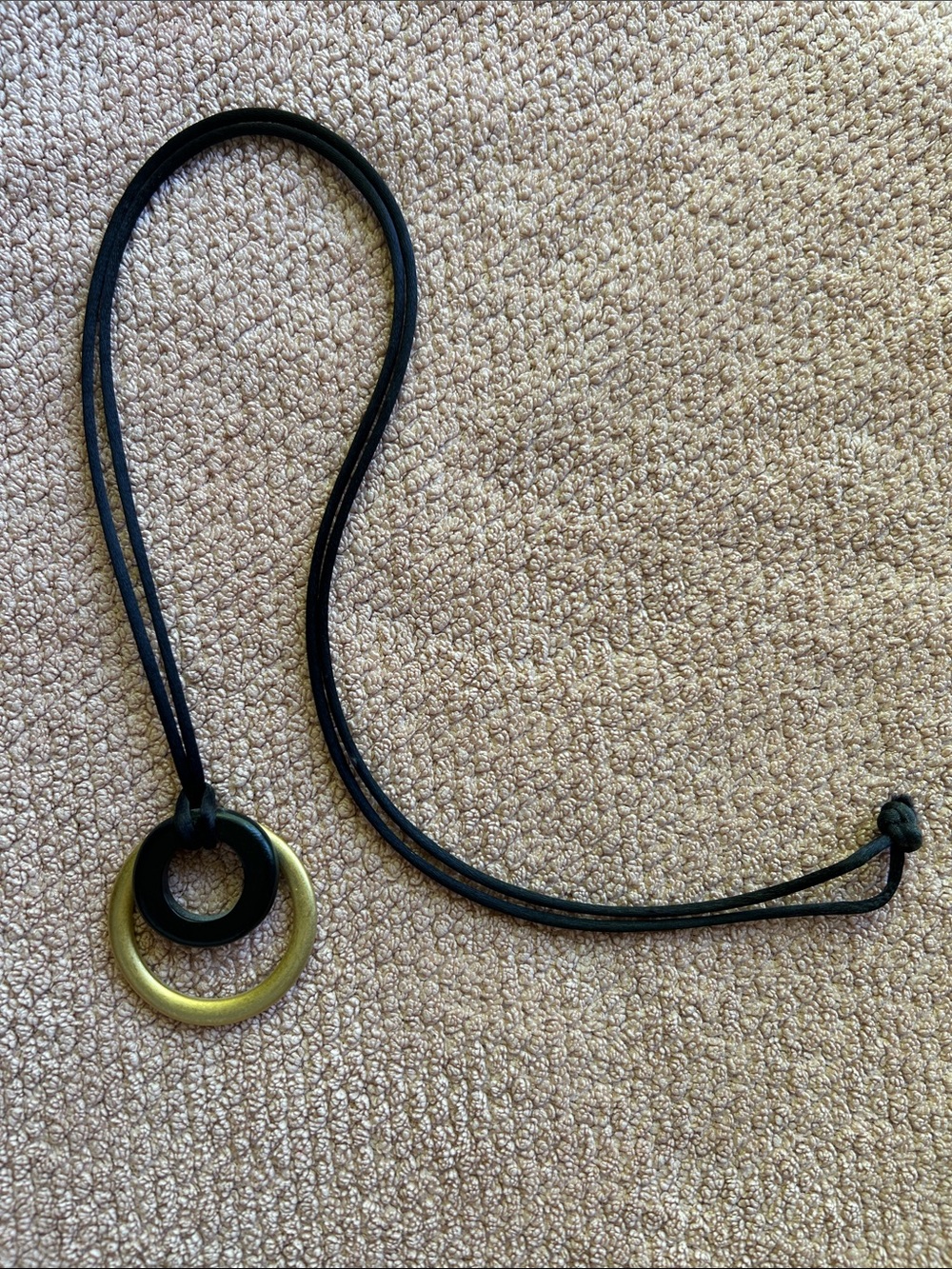 Minimalist Double-Ring Pendant Necklace in Black and Brass
